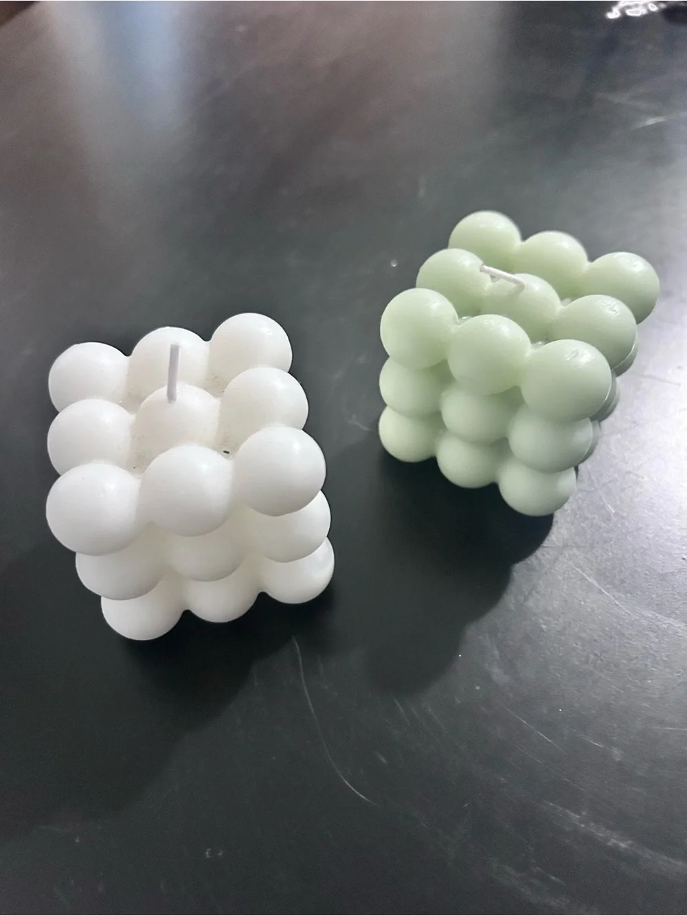 Decorative Bubble Cube Candle — White and Light Green